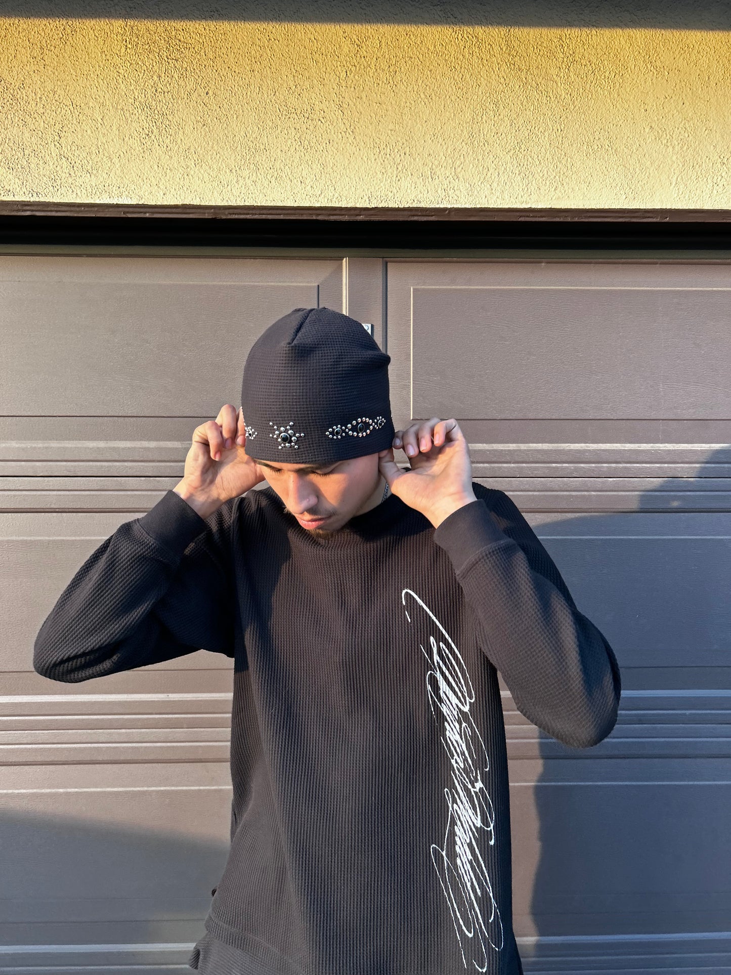 hand studded thermal beanie